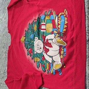 Vintage Size Large Teddy Bear Christmas Red Sweatshirt